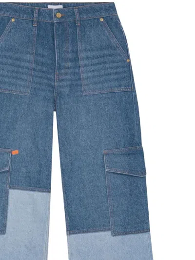 Shop Ganni Trousers In Mid Blue Vintage