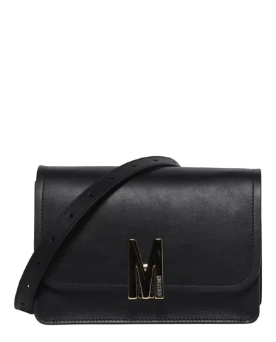 Shop Moschino M-plaque Leather Crossbody In Black