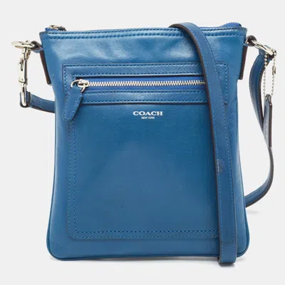 Shop Coach Navy Leather Front Pocket Slim Messenger Bag In Blue