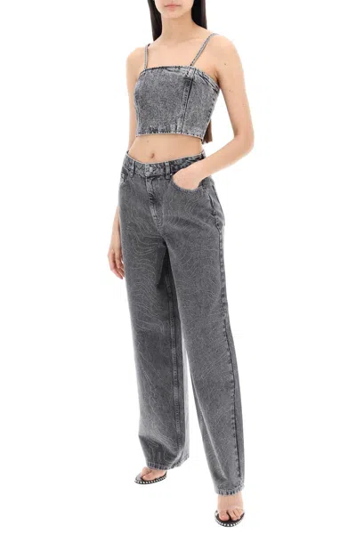 Shop Rotate Birger Christensen Rotate Wide Leg Jeans With Rhinest In Grey