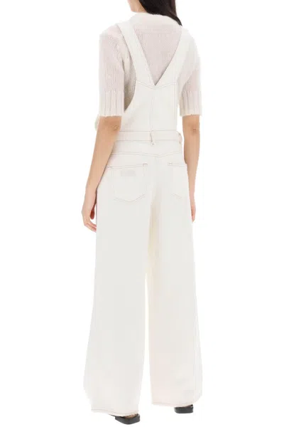 Shop Ganni Denim Overall Jumpsuit In White