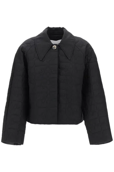 Shop Ganni Short Quilted Jacket In Black