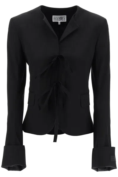 Shop Mm6 Maison Margiela Single Breasted Blazer With Round Neck In Black