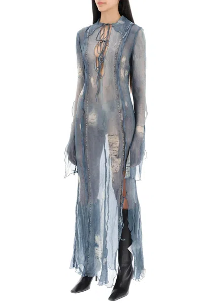 Shop Acne Studios Maxi Dress With Trompe In 蓝色的