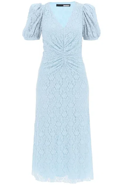 Shop Rotate Birger Christensen Rotate Midi Lace Dress With Puffed Sleeves In Light Blue