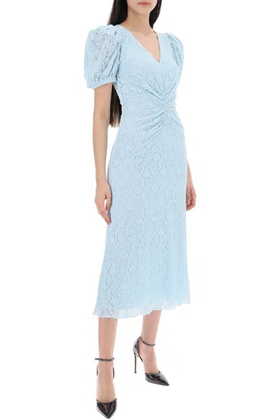 Shop Rotate Birger Christensen Rotate Midi Lace Dress With Puffed Sleeves In Light Blue