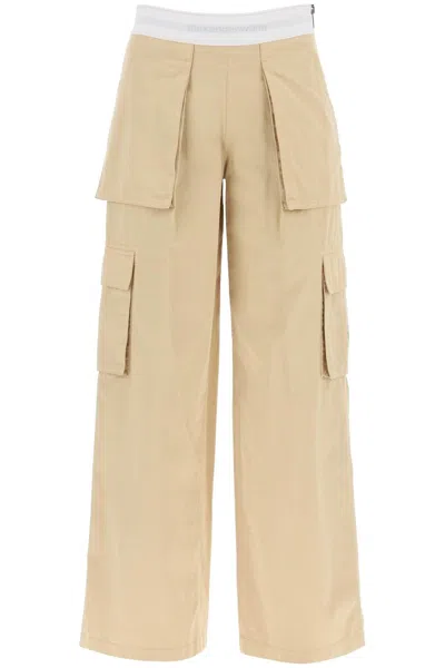 Shop Alexander Wang Rave Cargo Pants With Elastic Waistband In Beige