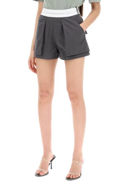 Shop Alexander Wang Cargo Shorts With Elastic Waistband In Grey,black