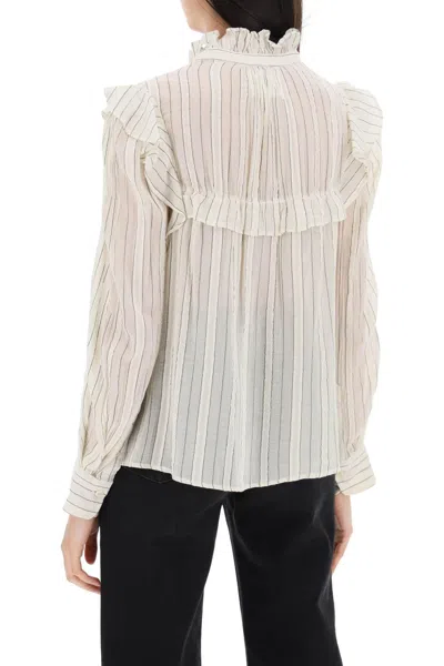 Shop Marant Etoile Isabel  "striped Cotton Blouse By Id In White,neutro