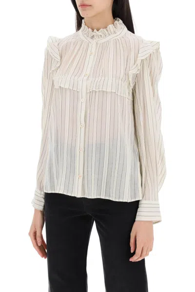 Shop Marant Etoile Isabel  "striped Cotton Blouse By Id In White,neutro
