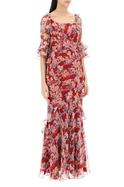 Shop Saloni Maxi Dress Tamara D In Floral Silk In 红色的