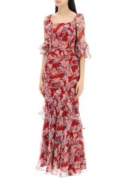 Shop Saloni Maxi Dress Tamara D In Floral Silk In 红色的