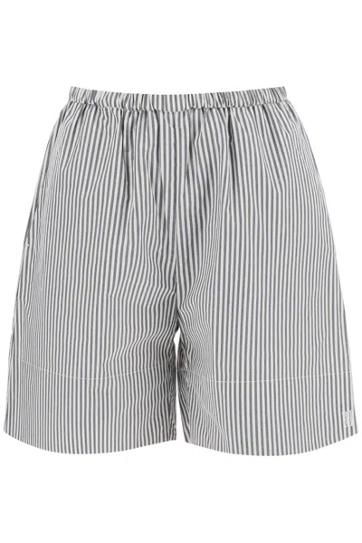 Shop By Malene Birger "striped Siona Organic Cotton Shorts" In Blue,white