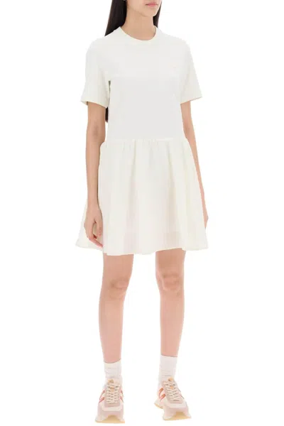 Shop Moncler Two Tone Mini Dress With In White,neutro