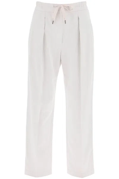 Shop Brunello Cucinelli Cotton And Linen Slouchy Pants In White,neutro