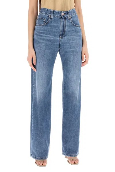 Shop Brunello Cucinelli Loose Cotton Denim Jeans In Nine Words In 蓝色的