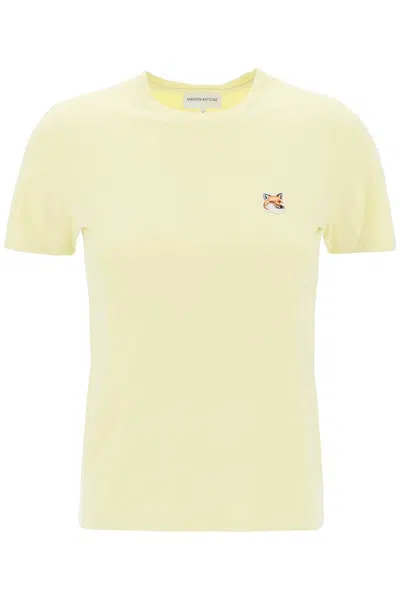 Shop Maison Kitsuné Maison Kitsune Fox Head Crew Neck T Shirt In Yellow