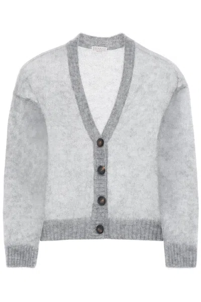 Shop Brunello Cucinelli Short Wool And Mohair Cardigan In Grey