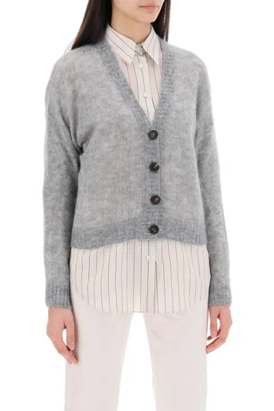 Shop Brunello Cucinelli Short Wool And Mohair Cardigan In Grey