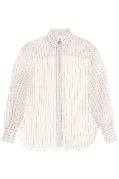 Shop Brunello Cucinelli Lightweight Sparkling Stripe Shirt In Neutro