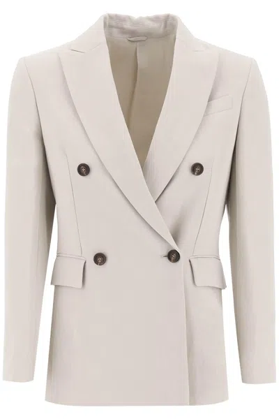 Shop Brunello Cucinelli Twill Jacket With Monile Detail In Beige