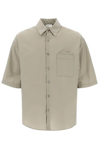 Shop Lemaire Short Sleeved Cotton Fluid Shirt In Khaki
