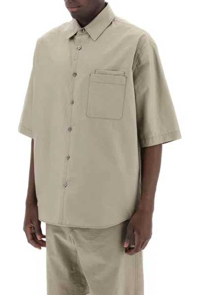 Shop Lemaire Short Sleeved Cotton Fluid Shirt In Khaki