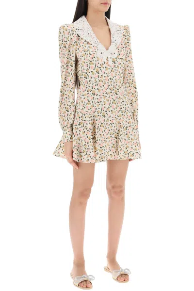 Shop Alessandra Rich Mini Dress With Lace Collar In 白色的