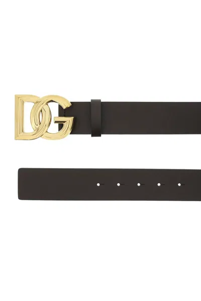 Shop Dolce & Gabbana Lux Leather Belt With Dg Buckle In 黑色的