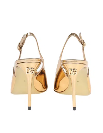 Shop Dolce & Gabbana Mirrored Calfskin Sligback In Light Gold