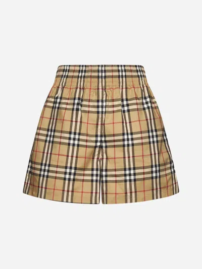 Shop Burberry Audrey Check Cotton Shorts In Beige