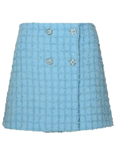 Shop Versace Skirt In Light Blue Virgin Wool Blend In Clear Blue
