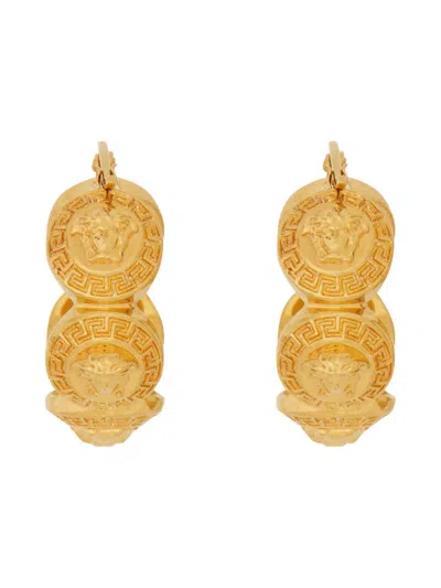 Shop Versace Medusa Tribute Hoop Earrings In Golden