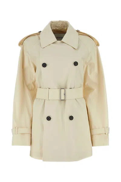 Shop Burberry Double Breasted Belted Trench Coat In White