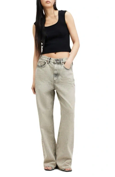 Shop Allsaints Blake Raw Hem Wide Leg Jeans In Sand Grey