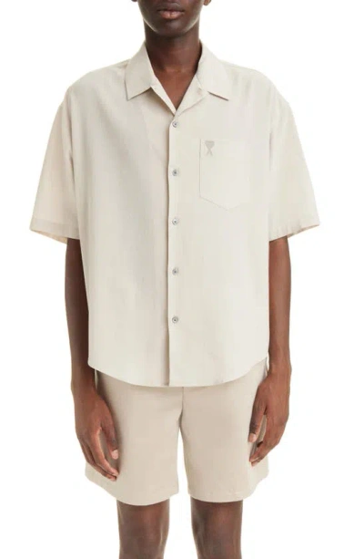 Shop Ami Alexandre Mattiussi Ami De Coeur Short Sleeve Button-up Shirt In Cream/ 721