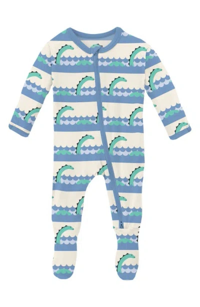 Shop Kickee Pants Sea Monster Fitted One-piece Pajamas In Natural Sea Monster