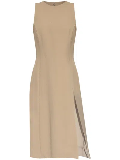 Ami Alexandre Mattiussi Crew Neck Knee Length Side Slit Sleeveless In Taupe/beige