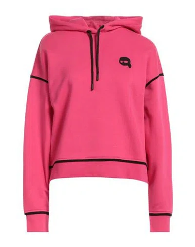 Shop Karl Lagerfeld Ikonik 2.0 Hoodie Woman Sweatshirt Fuchsia Size S Organic Cotton, Recycled Polyester In Pink