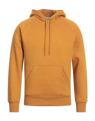 Shop Carhartt Man Sweatshirt Mustard Size Xl Cotton, Polyester, Elastane In Yellow