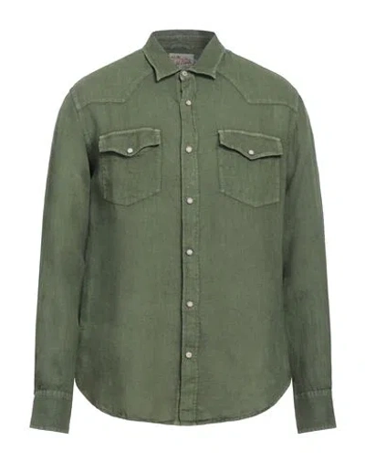 Shop Mc2 Saint Barth Man Shirt Military Green Size M Linen
