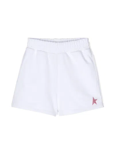 Shop Golden Goose Kids Pantaloncini In Jersey Con Stampa In Bianco