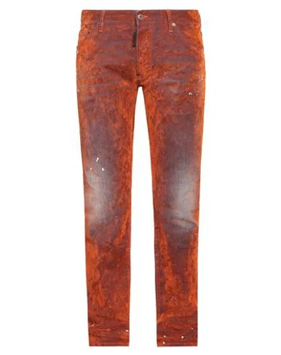 Dsquared2 Man Jeans Orange Size 28 Cotton, Elastane, Viscose, Bovine Leather In Orange