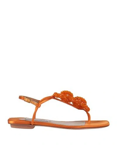Shop Aquazzura Woman Thong Sandal Orange Size 7 Textile Fibers