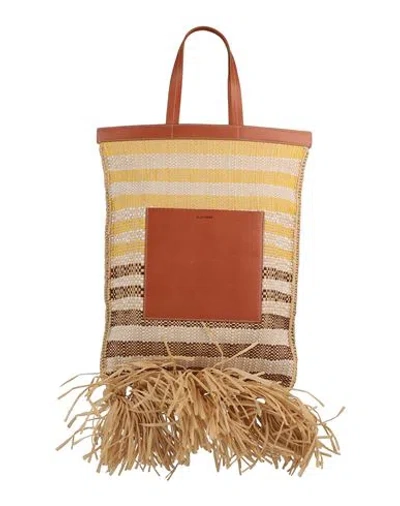Shop Jil Sander+ Woman Handbag Beige Size - Natural Raffia, Calfskin