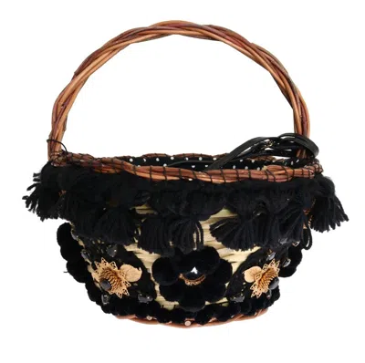 Shop Dolce & Gabbana Chic Beige & Black Straw Snakeskin Bucket Women's Bag In Multicolor