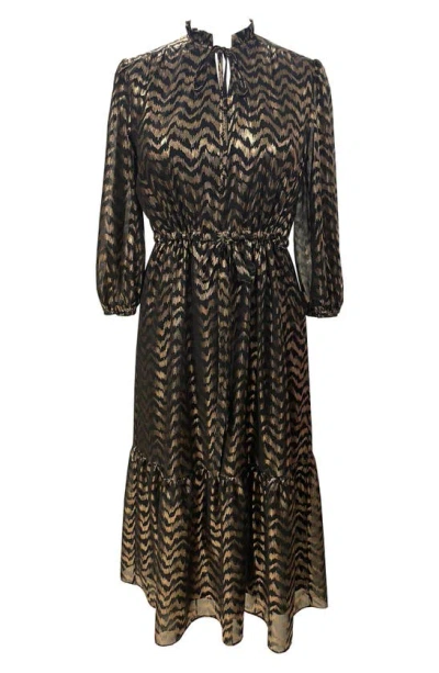 Shop Julia Jordan Metallic Long Sleeve Jaquard Dress In Black/ Gold