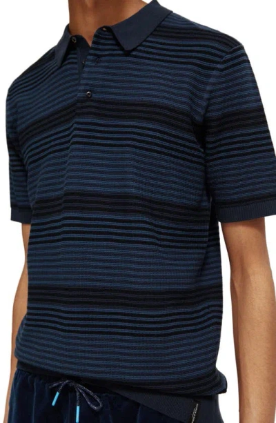Shop Scotch & Soda Stripe Organic Cotton Polo Sweater In Blue Stripe