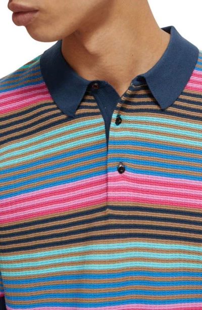 Shop Scotch & Soda Stripe Organic Cotton Polo Sweater In Steel Topaz Blue Stripe