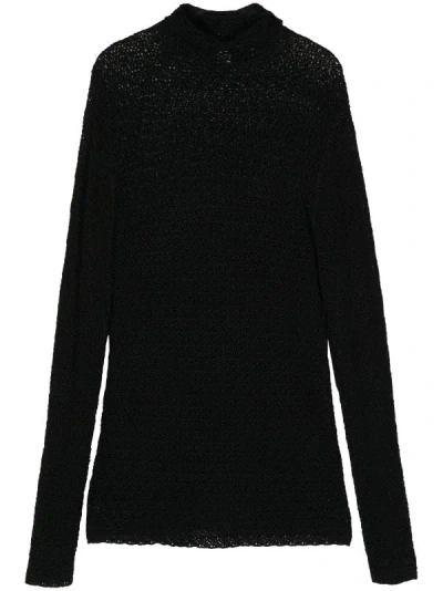 Shop Totême Toteme Women High-neck Crochet Knit In 001 Black